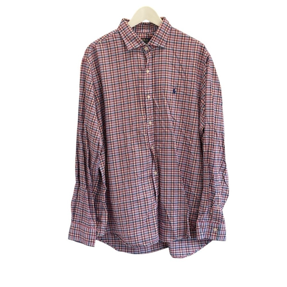Polo Ralph Lauren Mens Button Down Red Plaid Shirt 100% Cotton Size XL TG